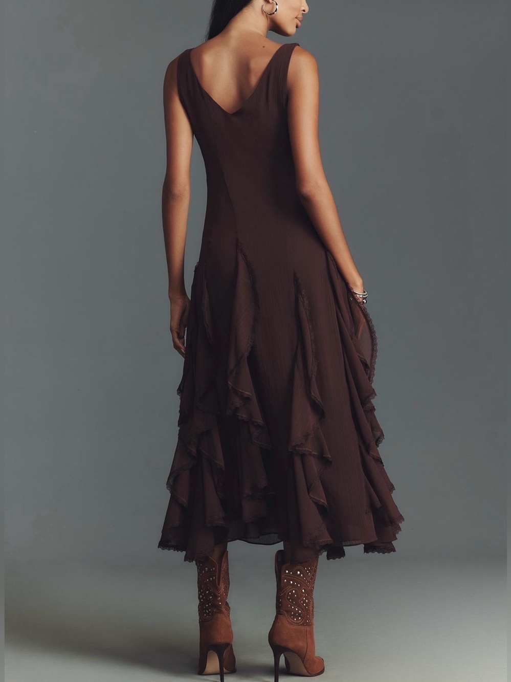 Anthropologie ASTR The Label Philomene V-Neck Ruffled Midi Dress XS Eggplant - Picture 2 of 10
